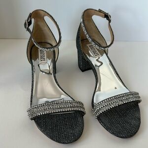 Badgley Mischka Unna Blktxr embellished black heel sandals